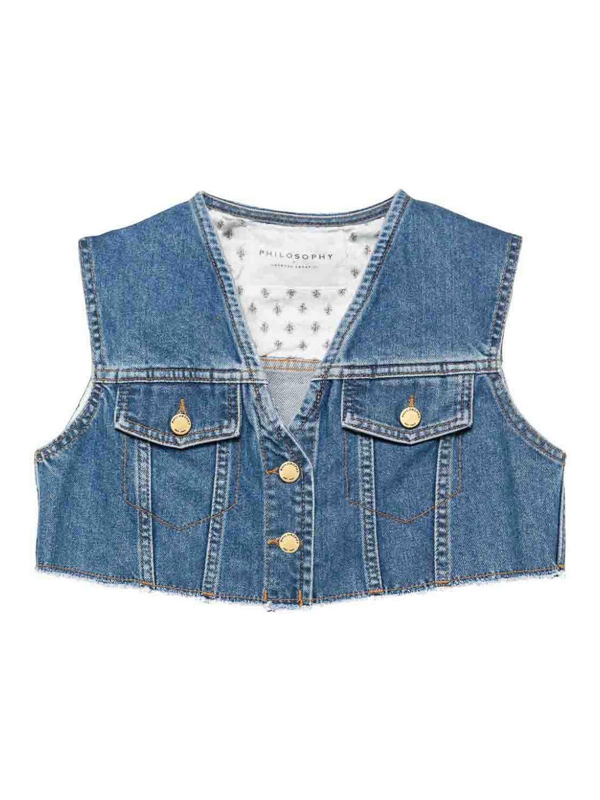 Shop Philosophy Di Lorenzo Serafini V-neck Vest Denim Blend Contrast Stitching In Blue