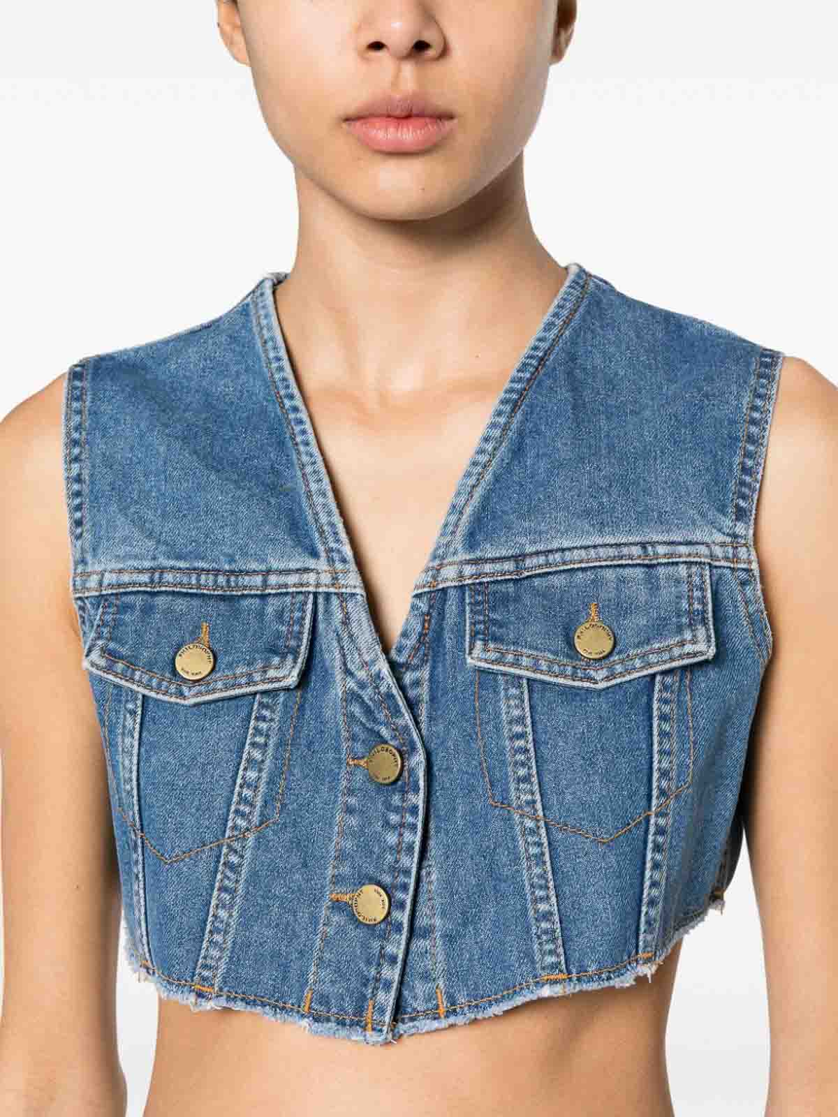 Shop Philosophy Di Lorenzo Serafini V-neck Vest Denim Blend Contrast Stitching In Blue