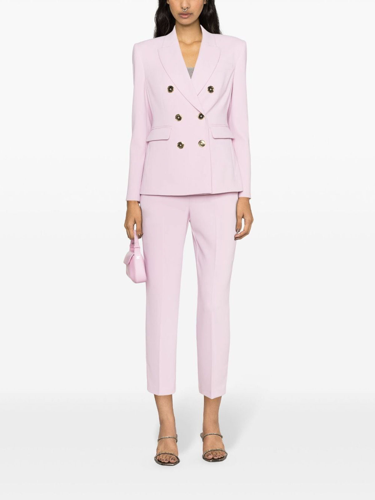 Shop Pinko Double-breasted Blazer In Nude & Neutrals