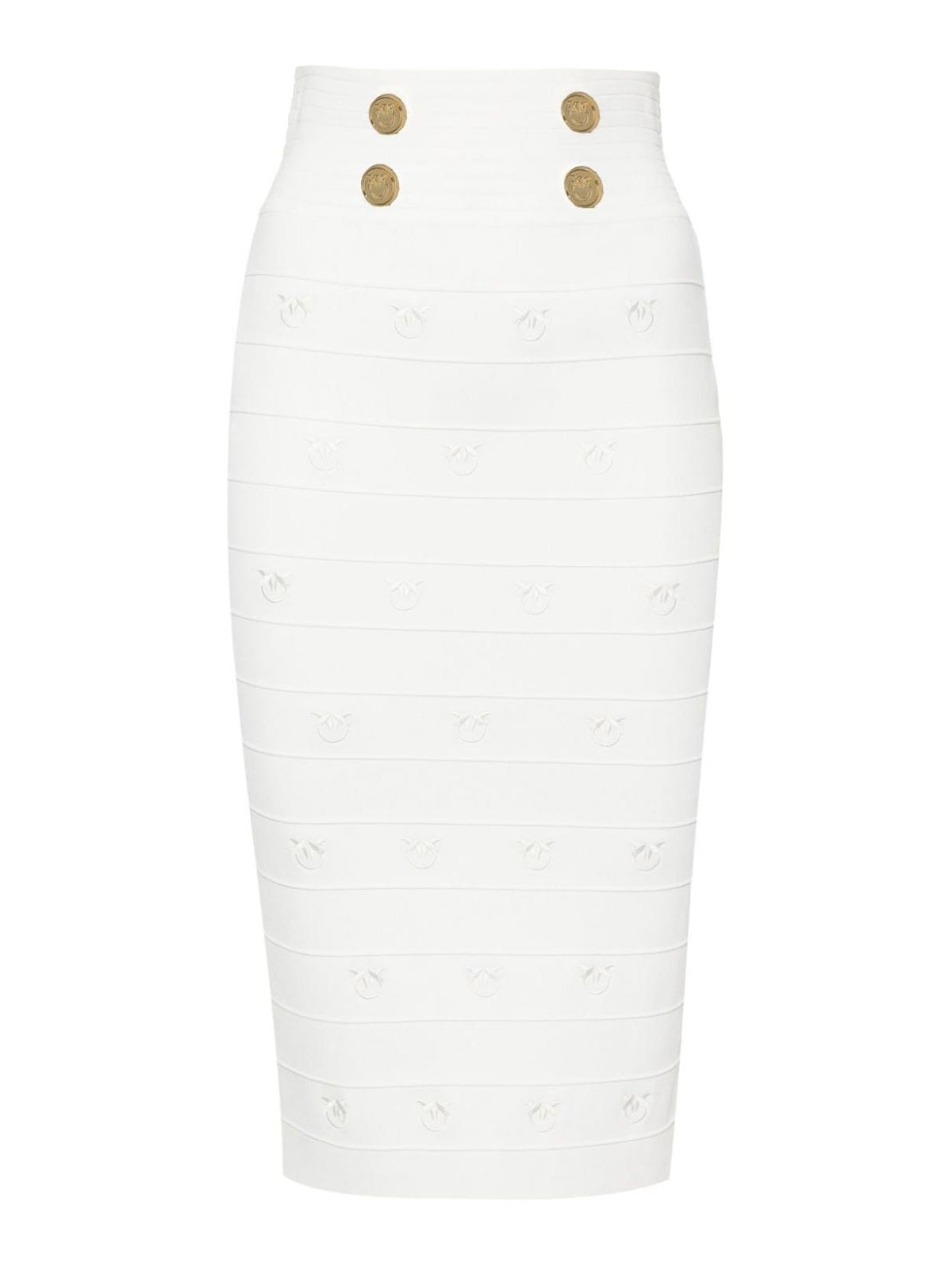 Pinko Love-birds-motif Ribbed Skirt In White