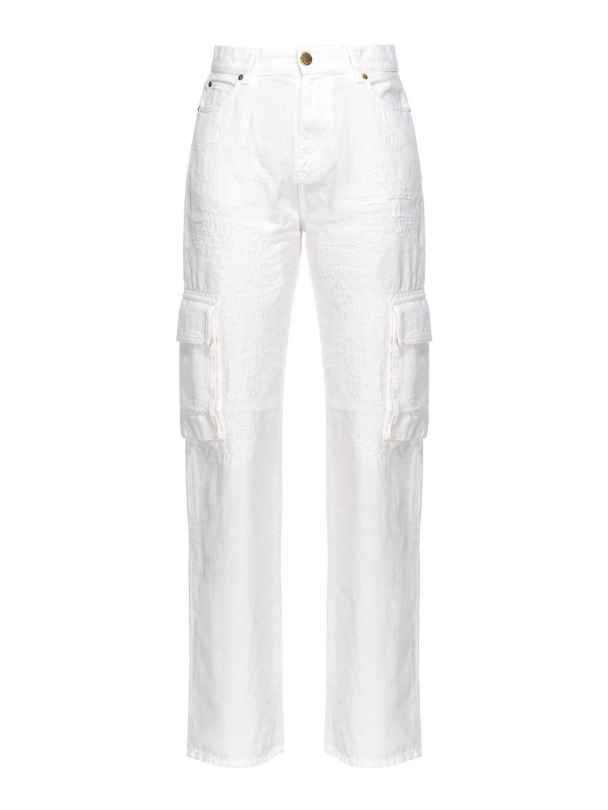 Shop Pinko Cargo Pocket Trousers In White