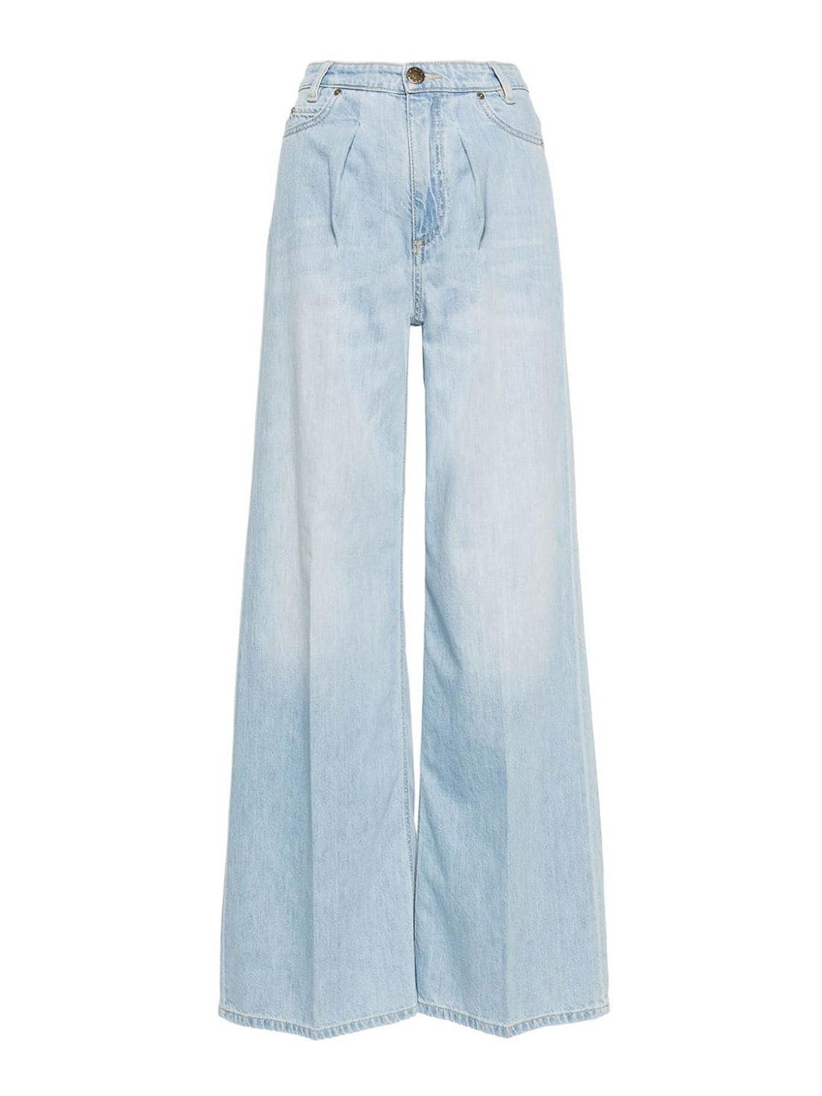 Shop Pinko Light Denim Wide Leg Jeans In Blue