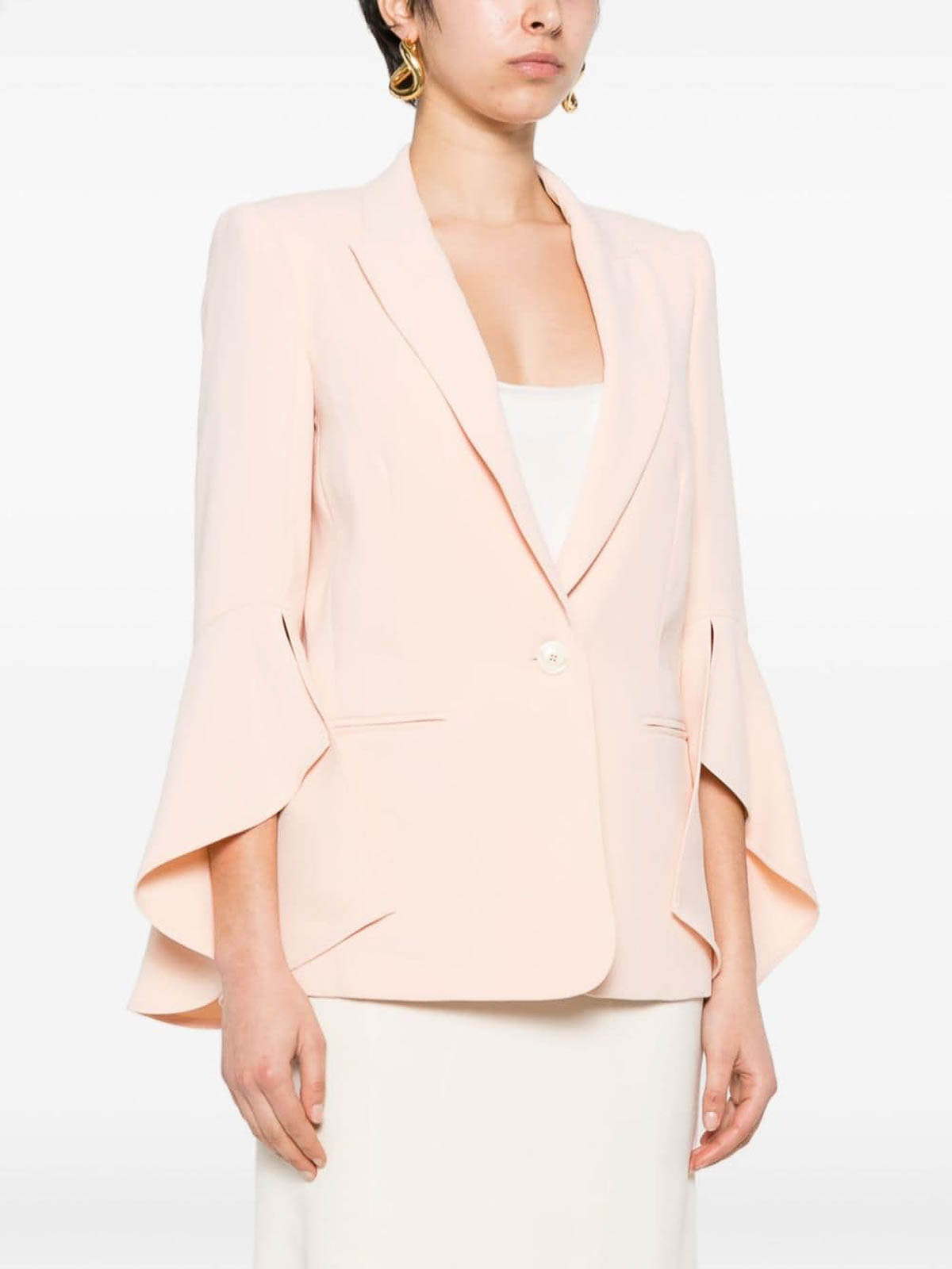 Shop Twinset Blazer With Flounced Sleeves In Nude & Neutrals