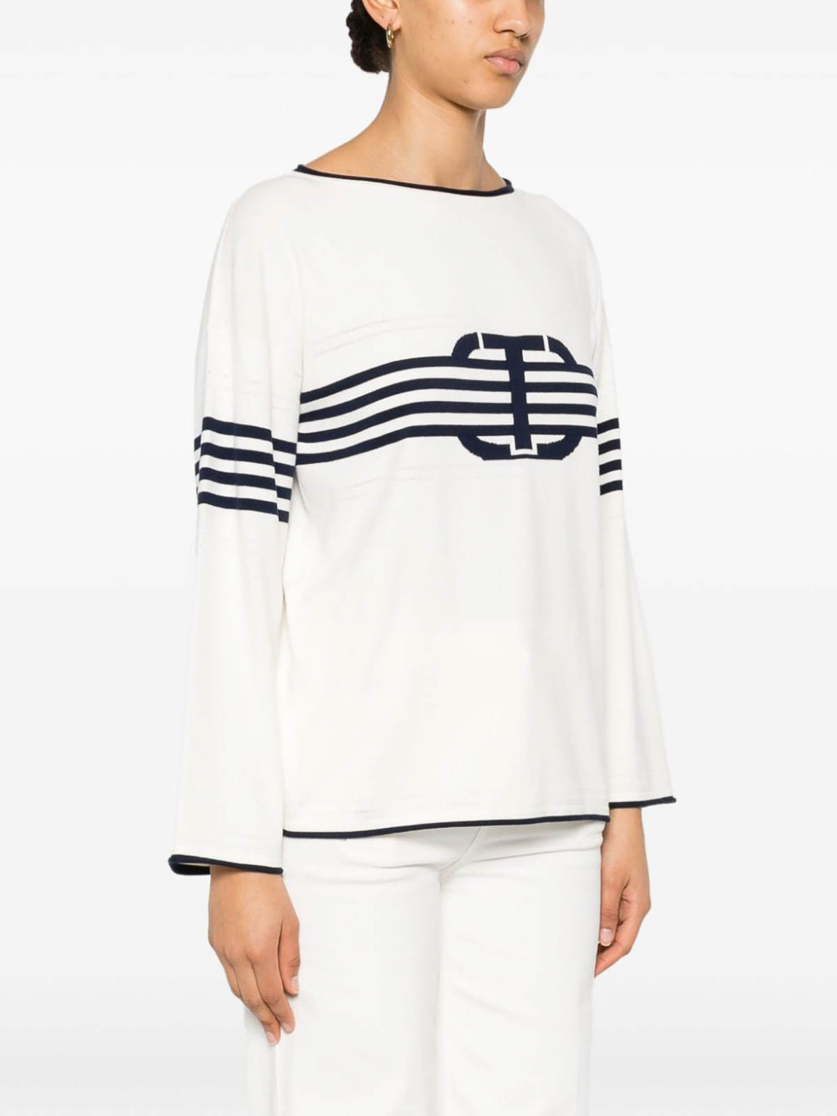 Shop Twinset Striped Pattern Sweater In White