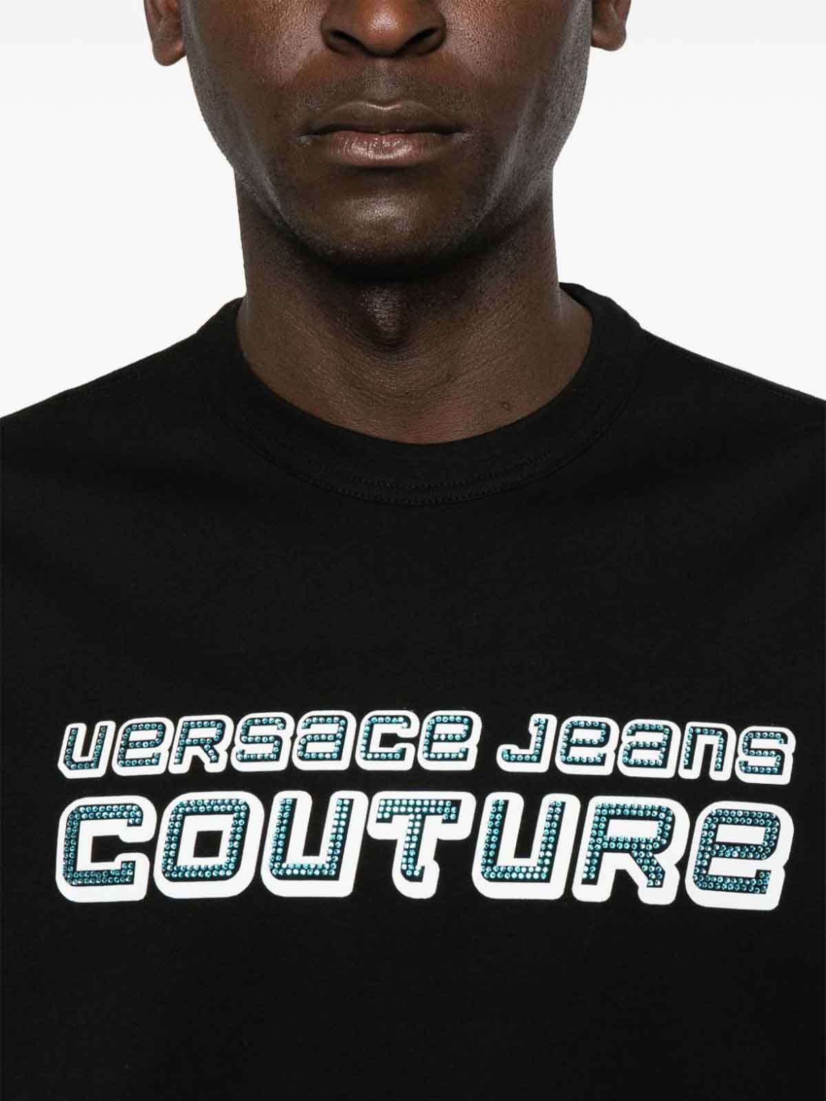 Shop Versace Jeans Couture T-shirt With Rhinestone Details In Black