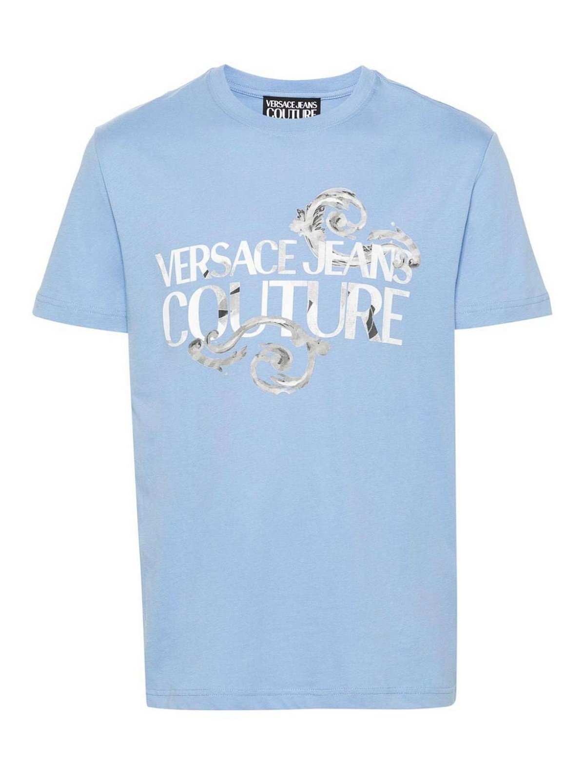 Versace Jeans Couture Logo Print T-shirt In Light Blue