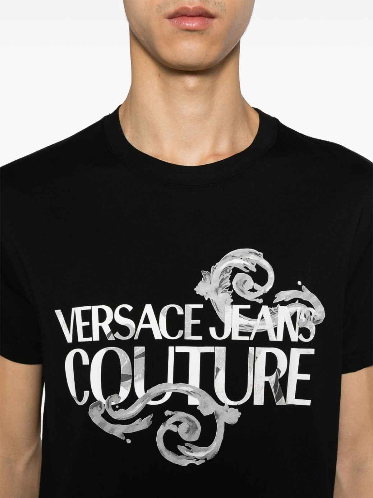 Shop Versace Jeans Couture Couture Watercolor Print T-shirt In Black