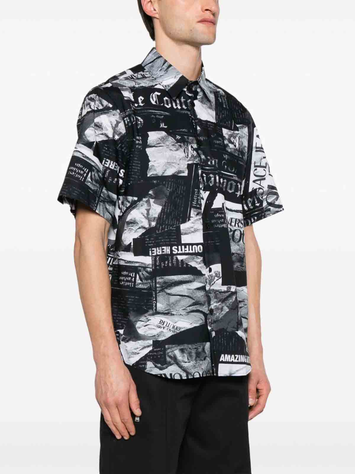 Shop Versace Jeans Couture Magazine Print Shirt In Black