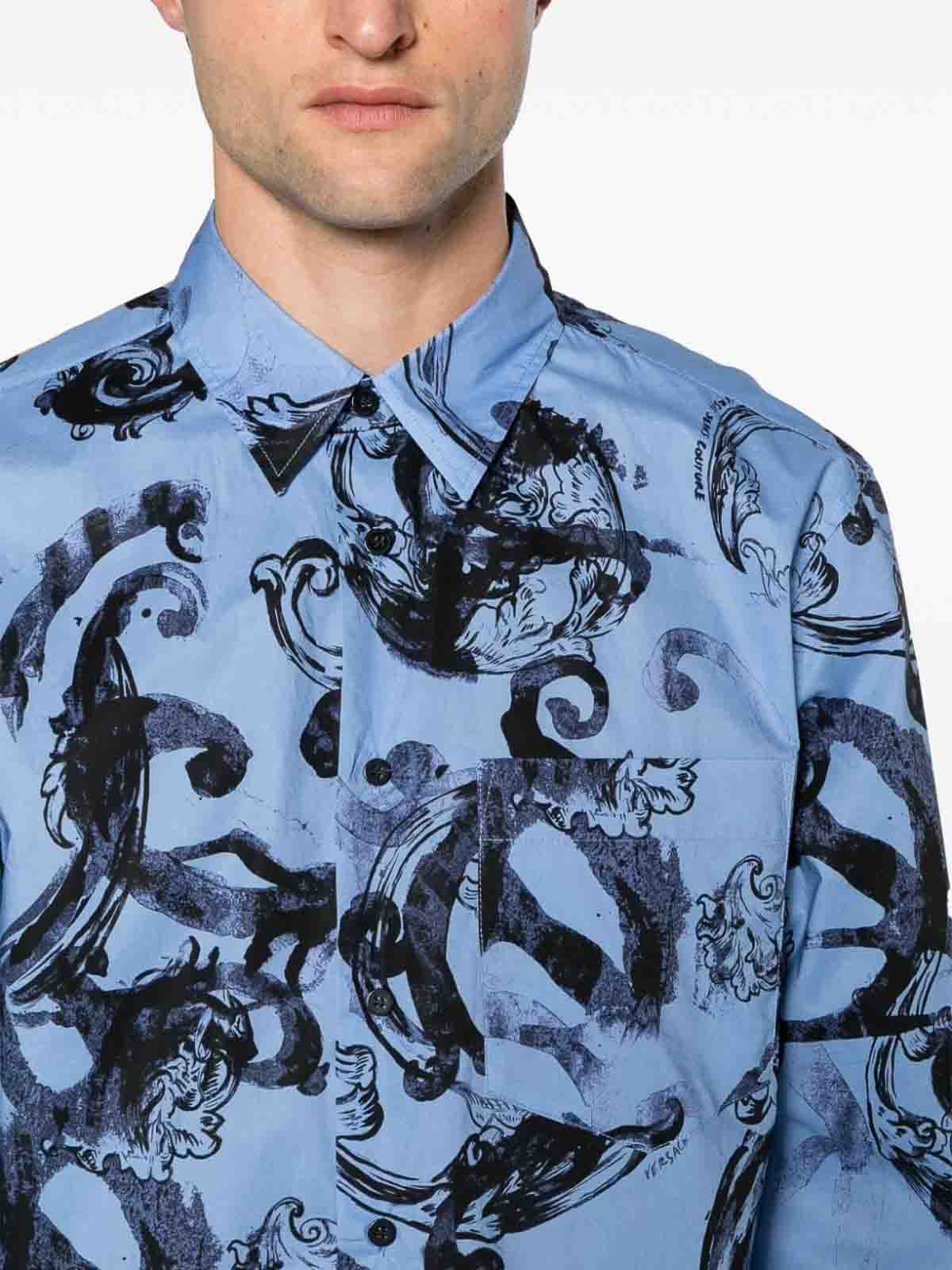 Shop Versace Jeans Couture Watercolor Print Shirt In Light Blue