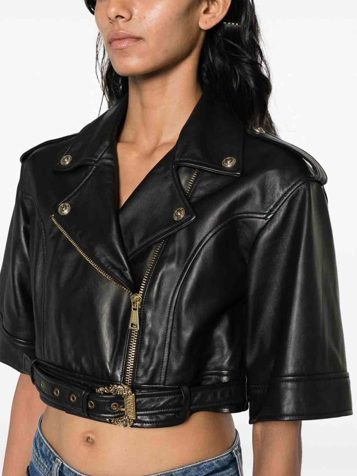 Shop Versace Jeans Couture Hardware Leather Jacket In Black
