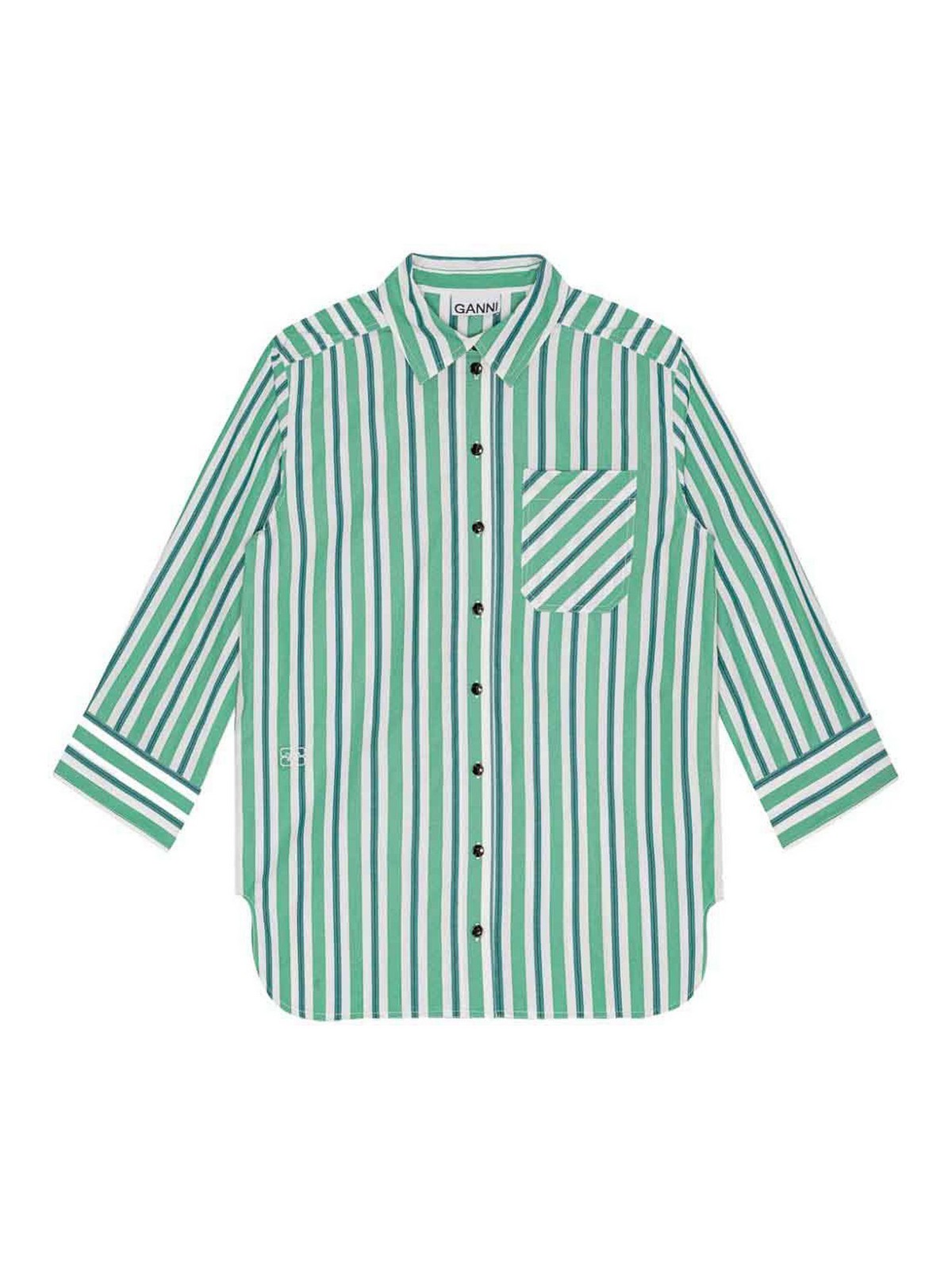 Shop Ganni Green Patch Pocket Shirt