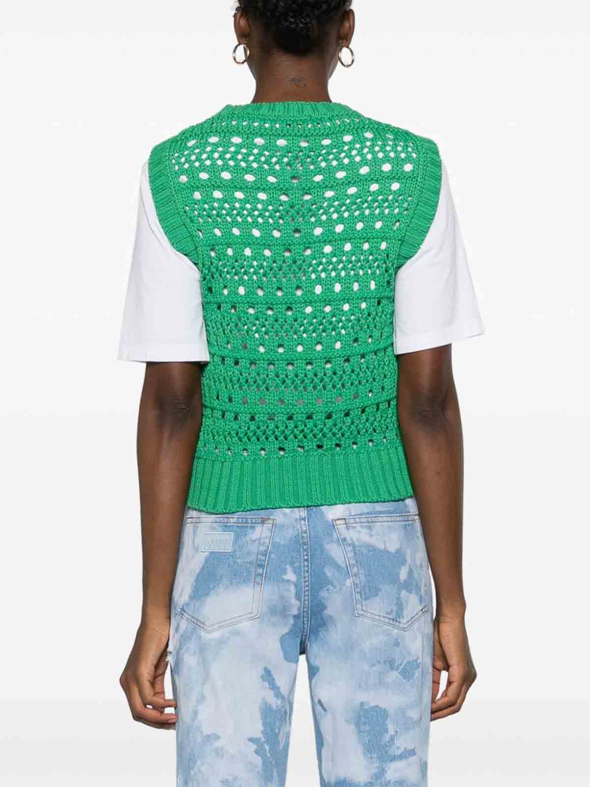 Shop Ganni Bright Green Crochet Knit Top