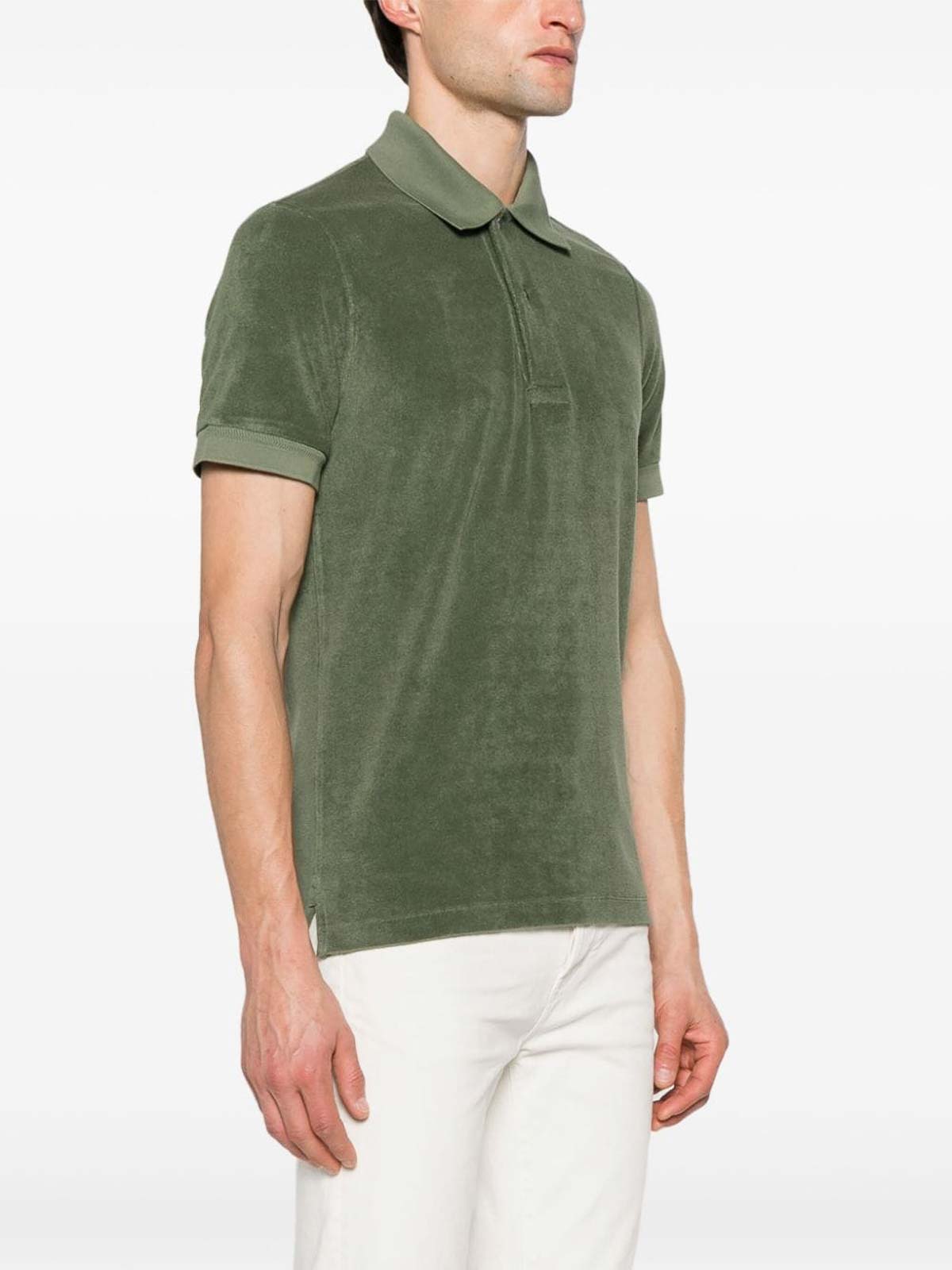 Shop Tom Ford Moss Green Towelling Polo Shirt