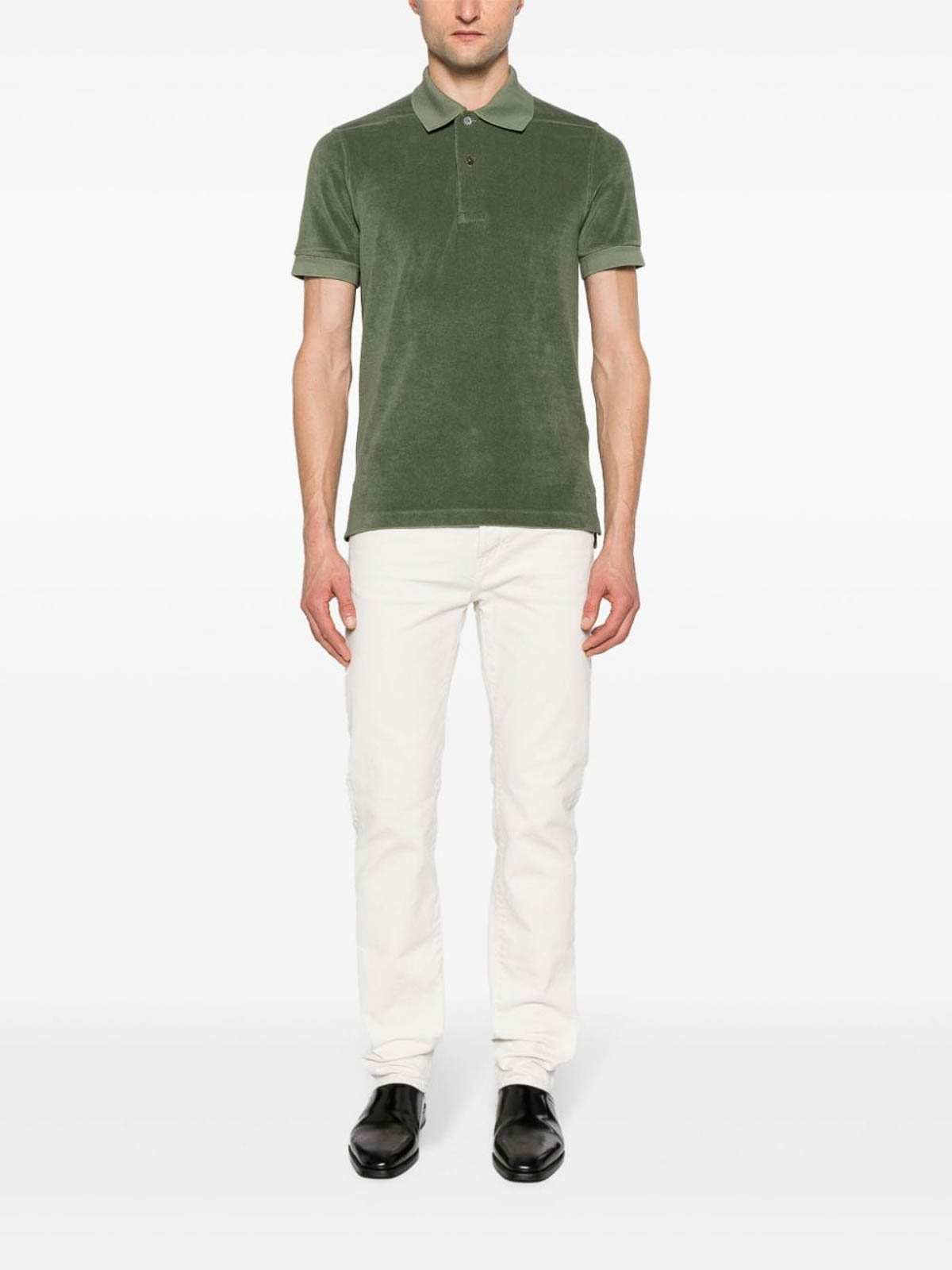 Shop Tom Ford Moss Green Towelling Polo Shirt