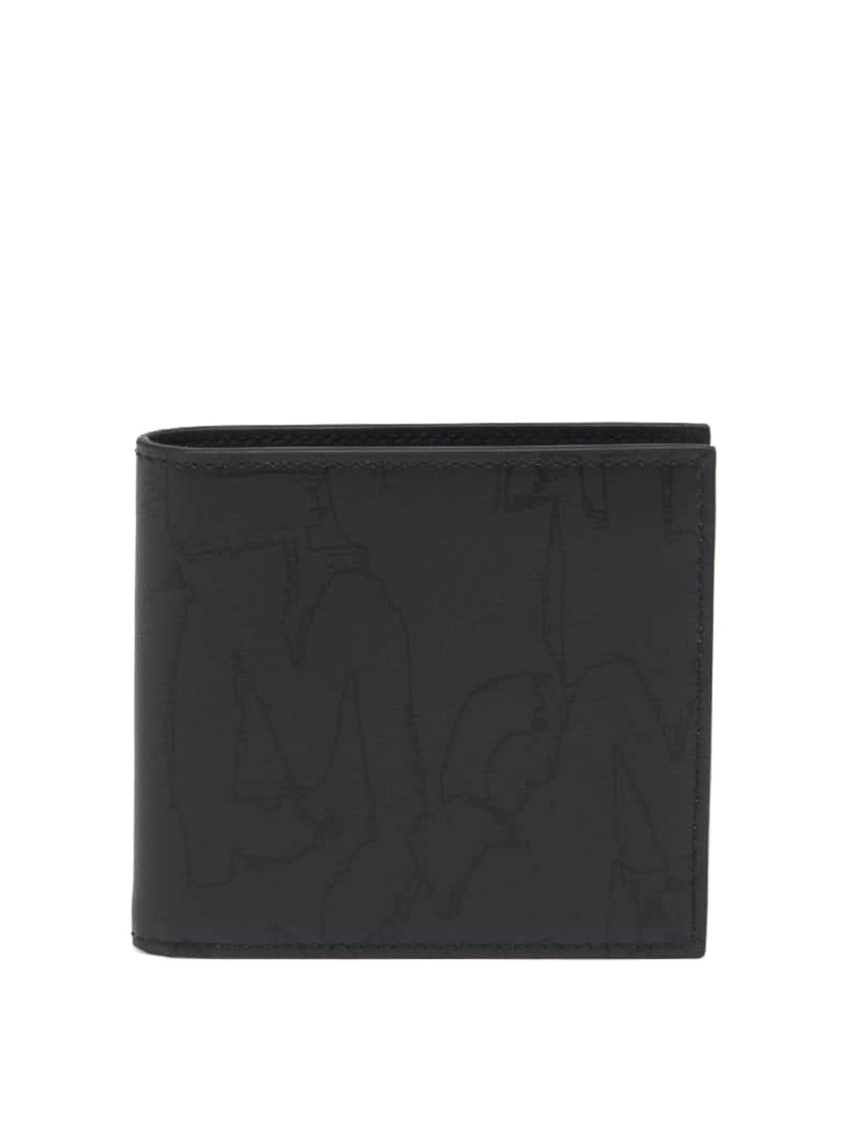 Alexander Mcqueen Abstract-print Leather Wallet In Black