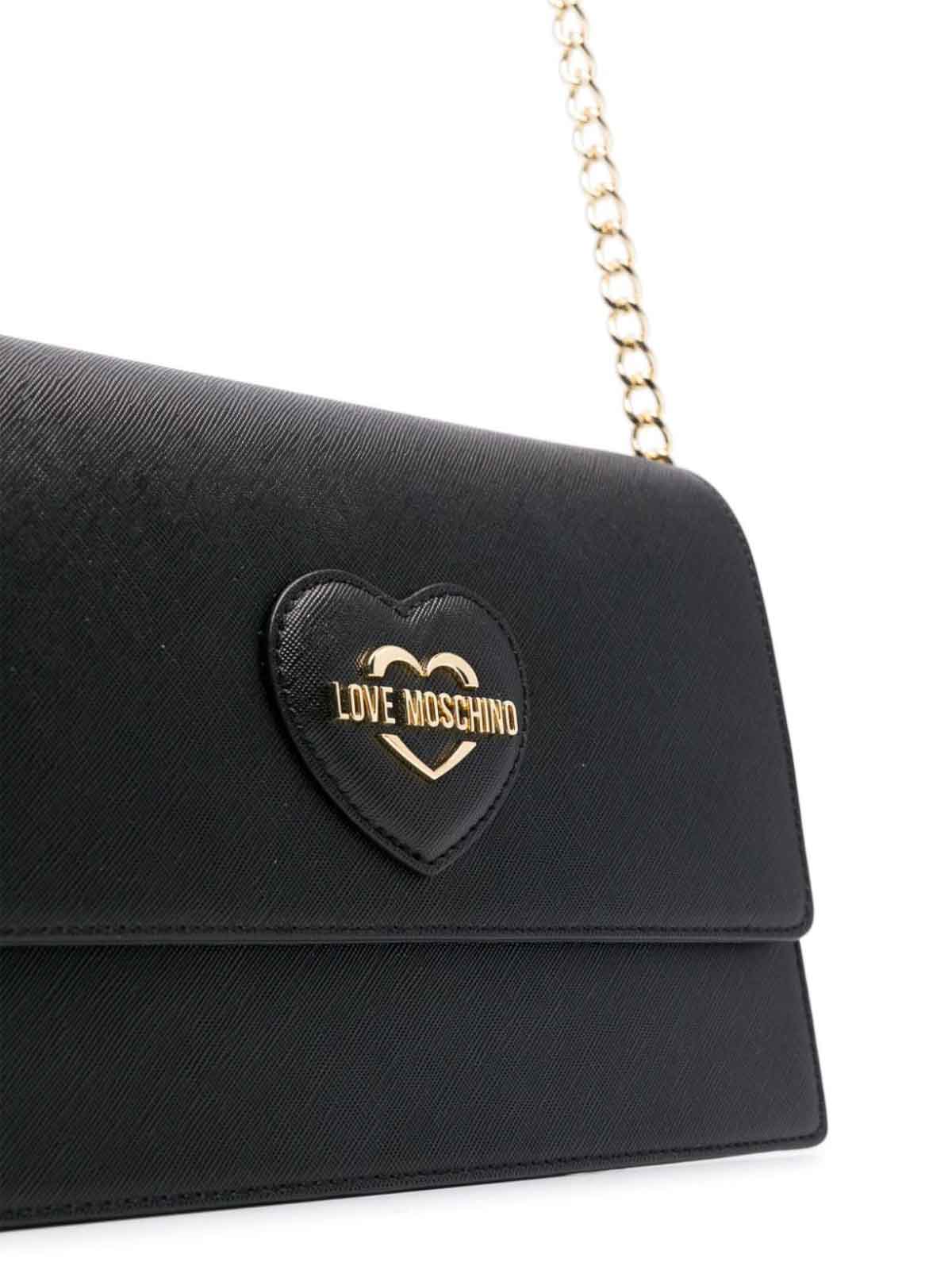 Shop Moschino Black Heart Patch Crossbody Bag