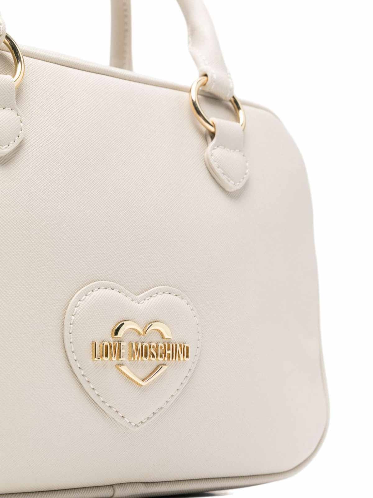 Shop Moschino Cream White Heart Patch Shoulder Bag