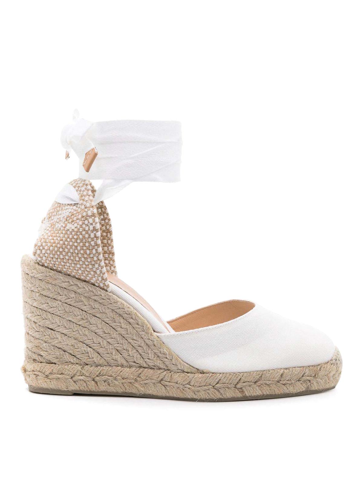 Shop Castaã±er White Carina Sandals Ankle Strap Wedge
