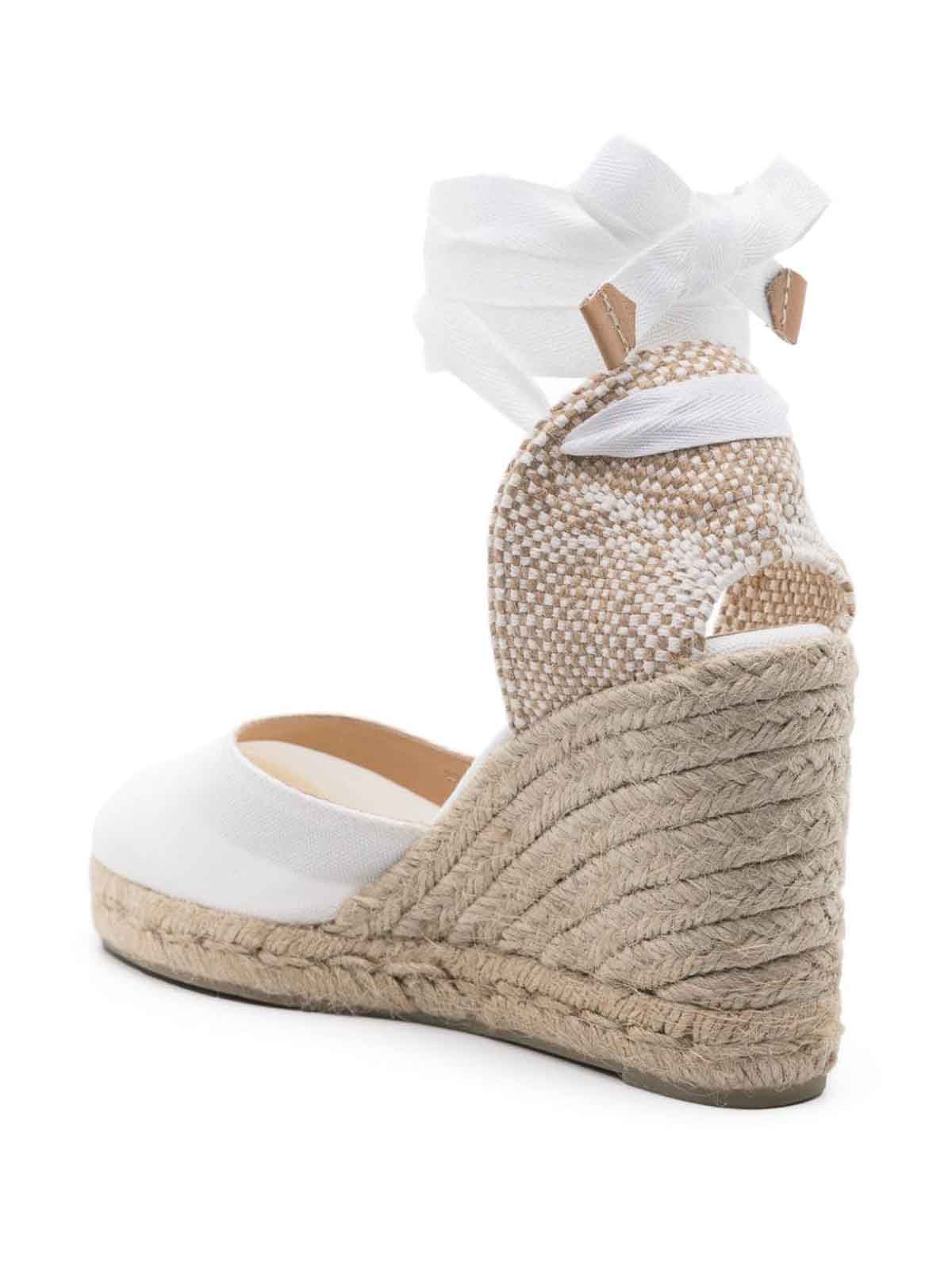 Shop Castaã±er White Carina Sandals Ankle Strap Wedge