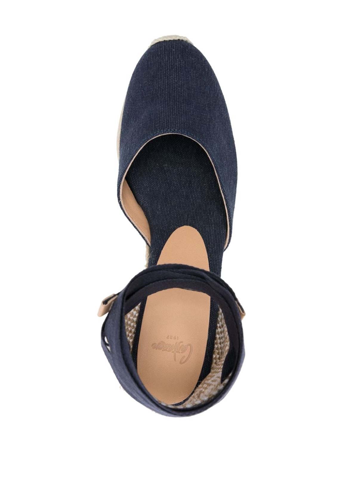 Shop Castaã±er Blue Carina Sandals Ankle Strap Wedge