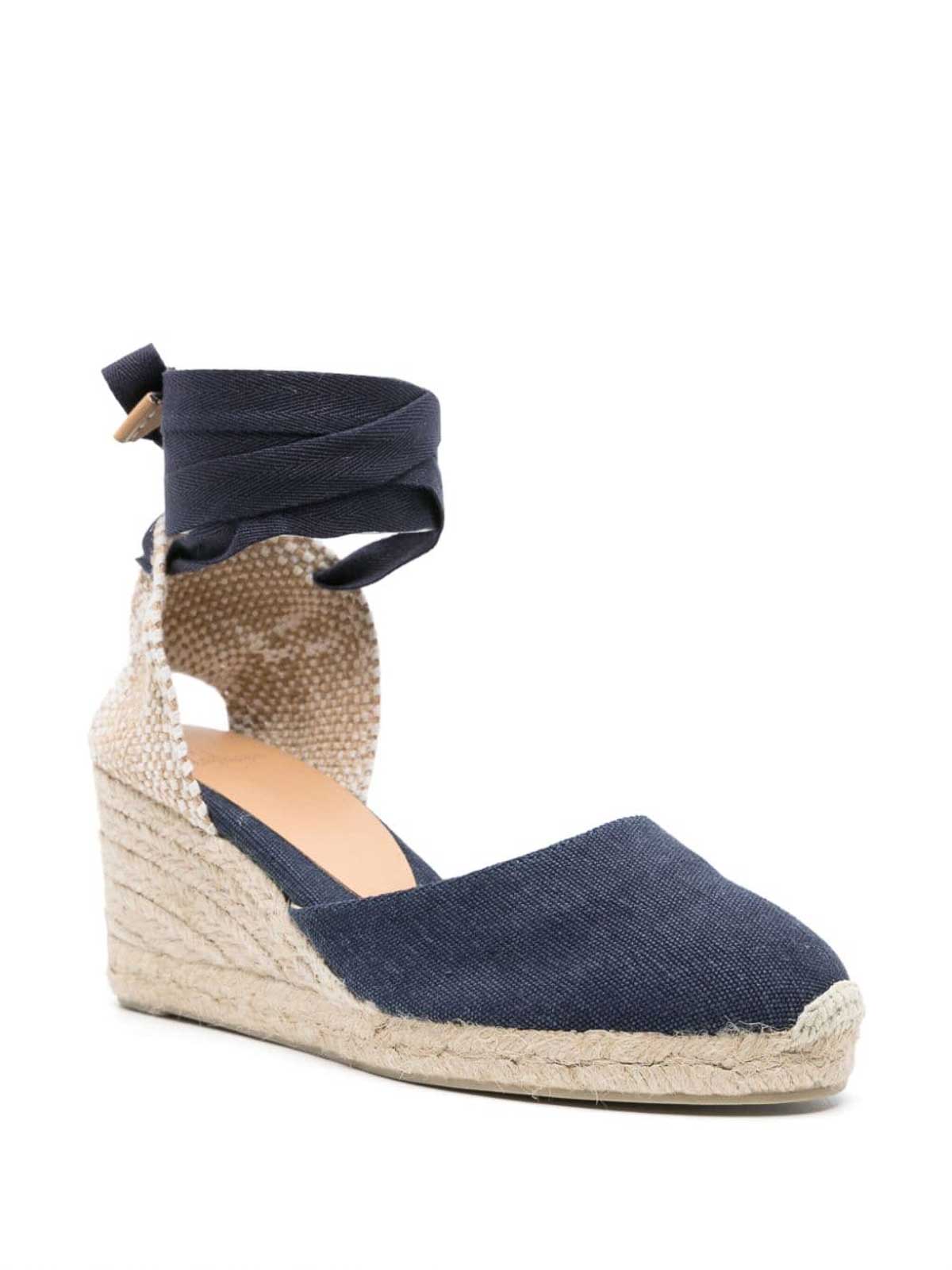 Shop Castaã±er Blue Carina Sandals Ankle Strap Wedge