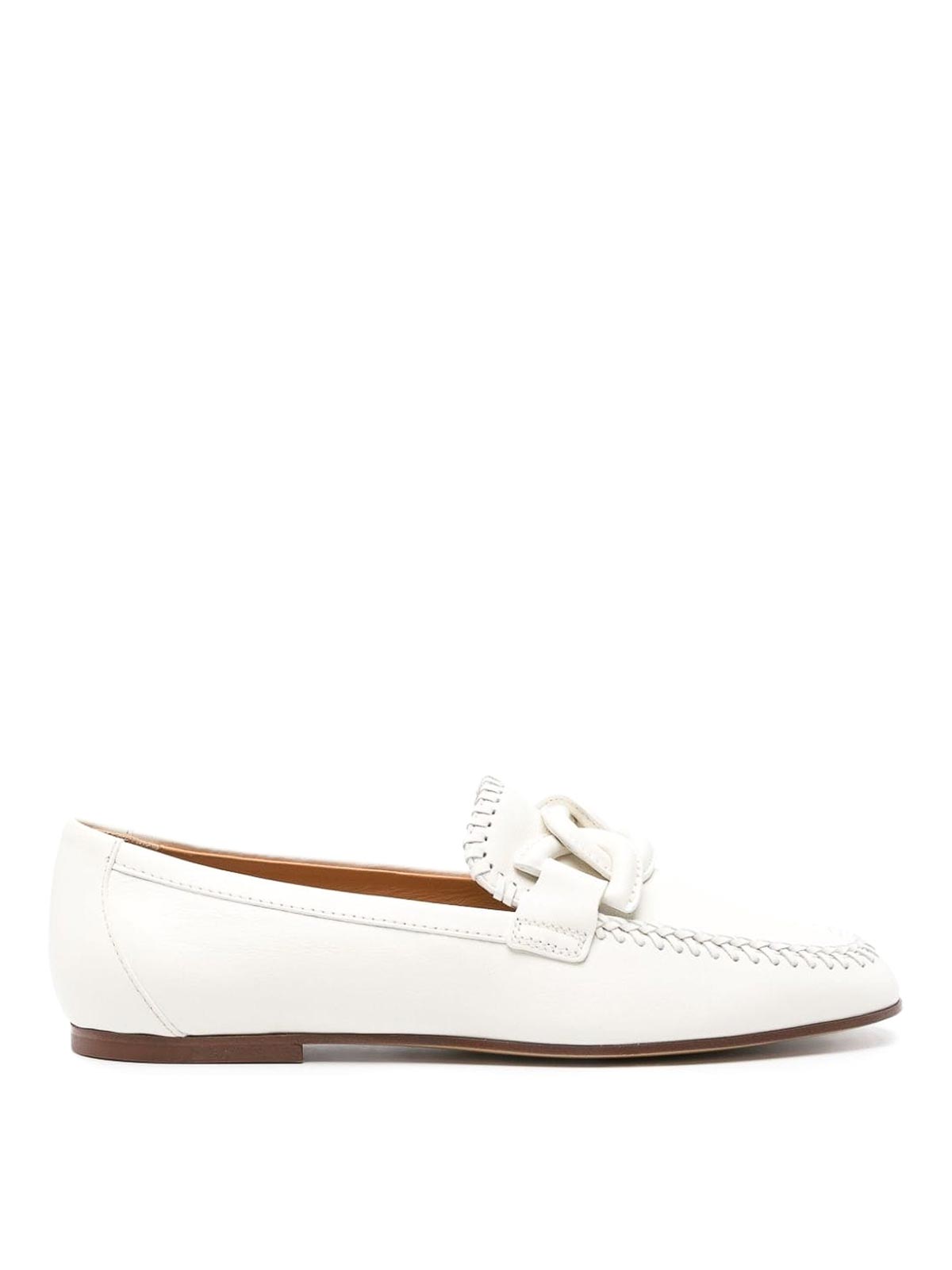 Shop Tod's Chain Motif Loafers In White