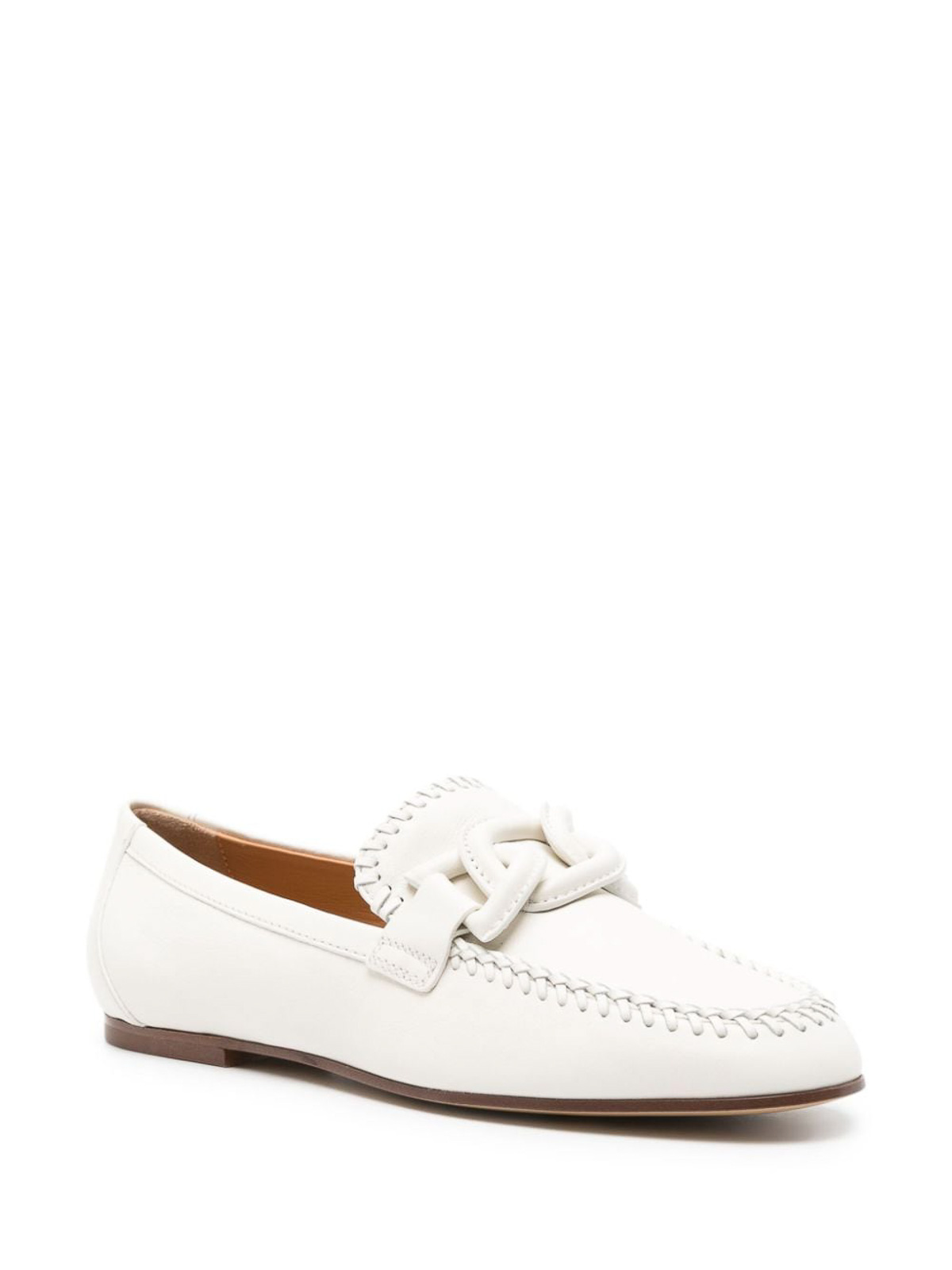 Shop Tod's Chain Motif Loafers In White