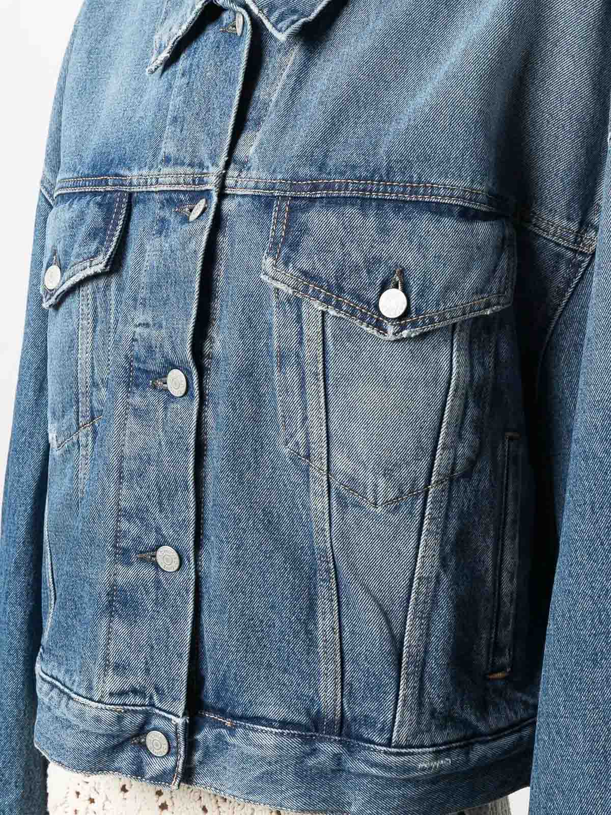 Shop Acne Studios Relaxed Cropped Denim Jacket In Dark Wash