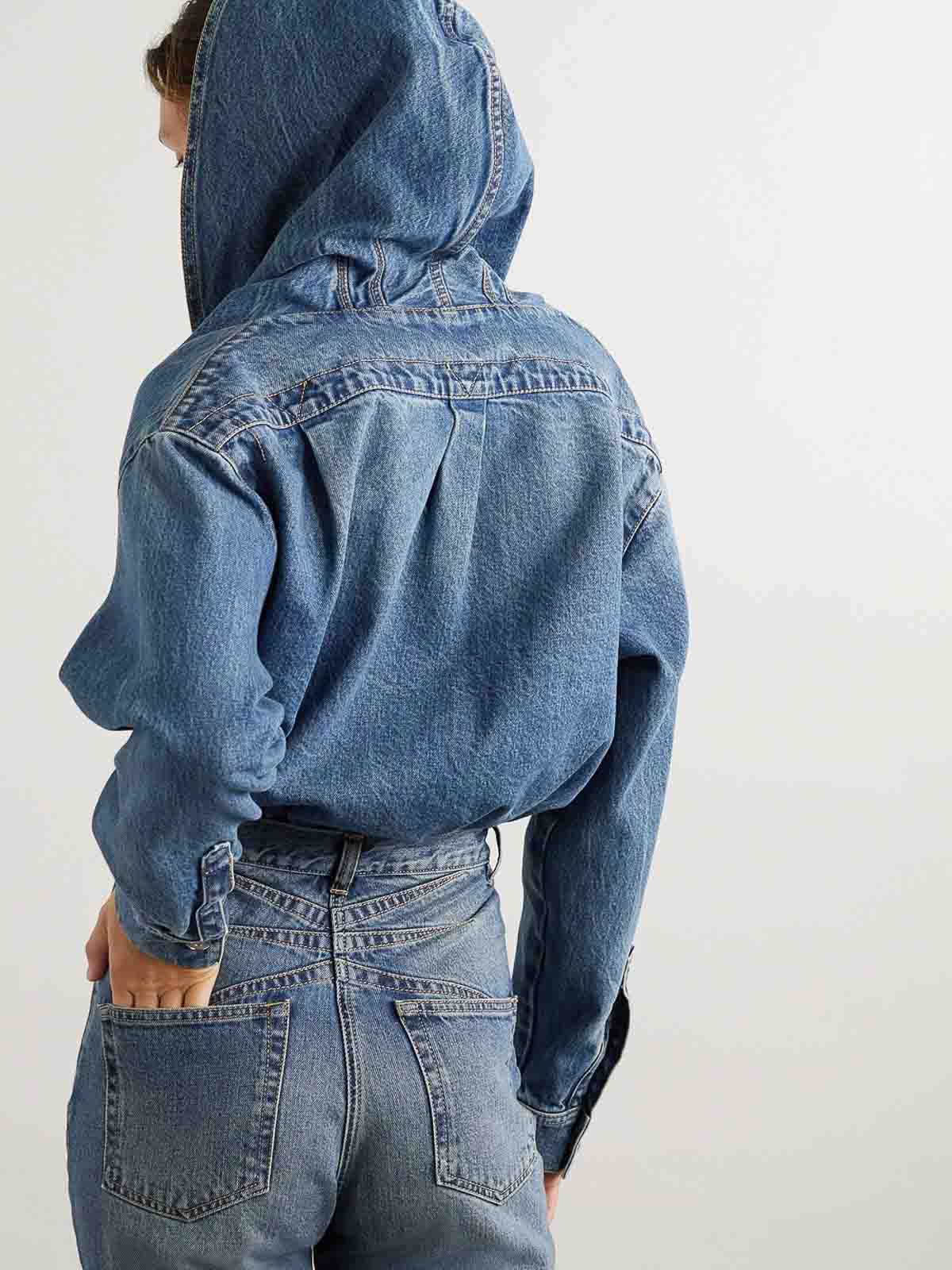 Shop Alaïa Designer Alaa's Hooded Bodysuit Stretch In Dark Wash