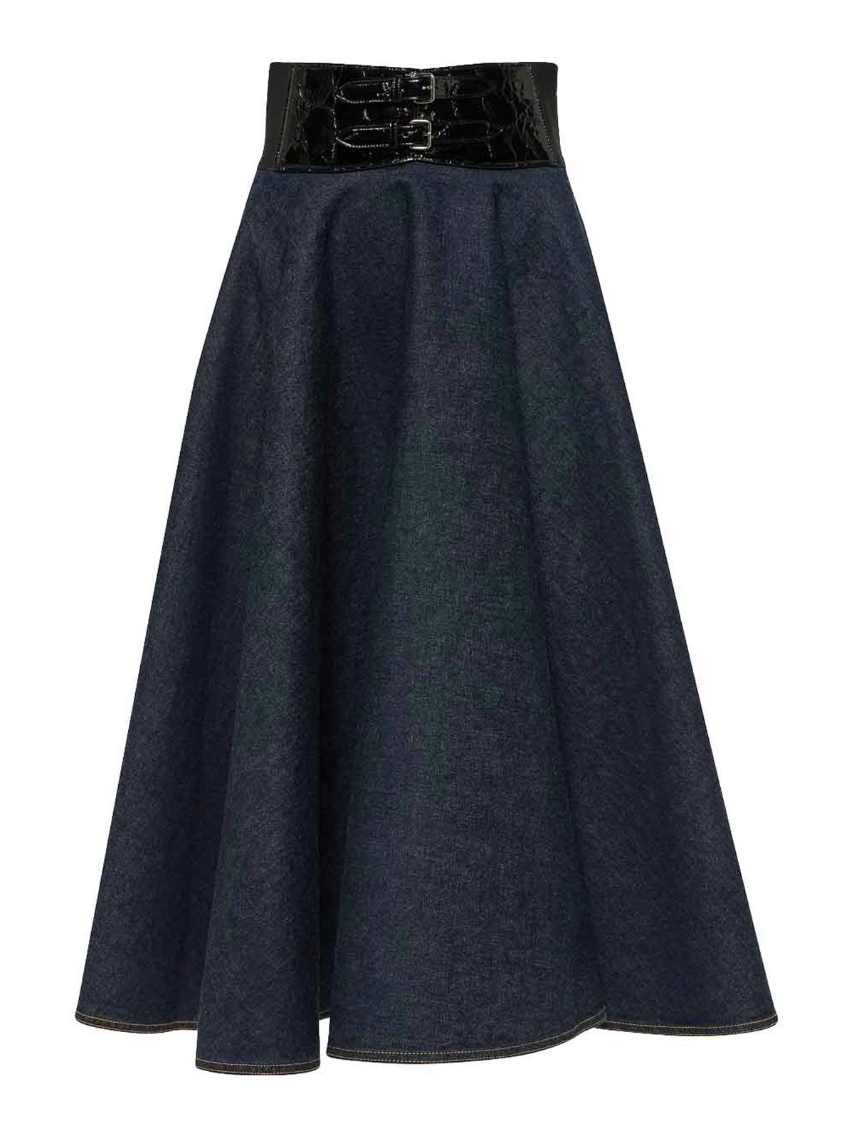 Shop Alaïa Belted Denim Skirt In Light Beige