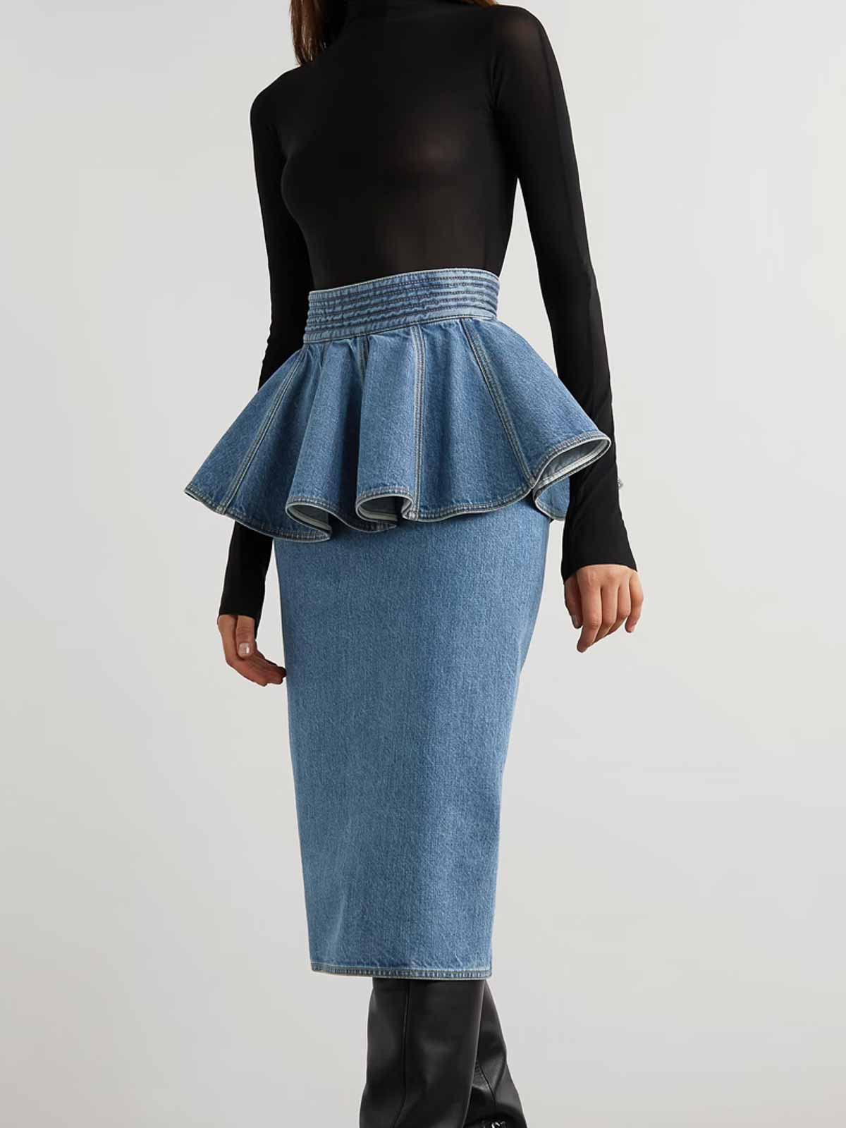 Shop Alaïa Archetypes Pencil Denim Skirt In Blue