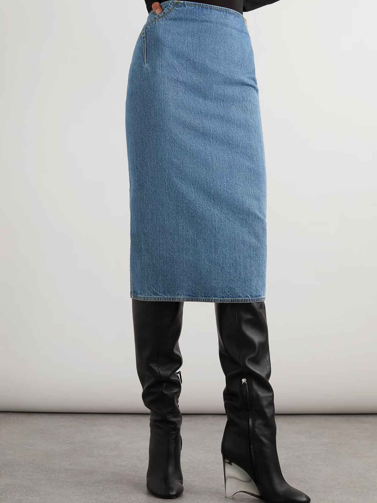 Shop Alaïa Archetypes Pencil Denim Skirt In Blue