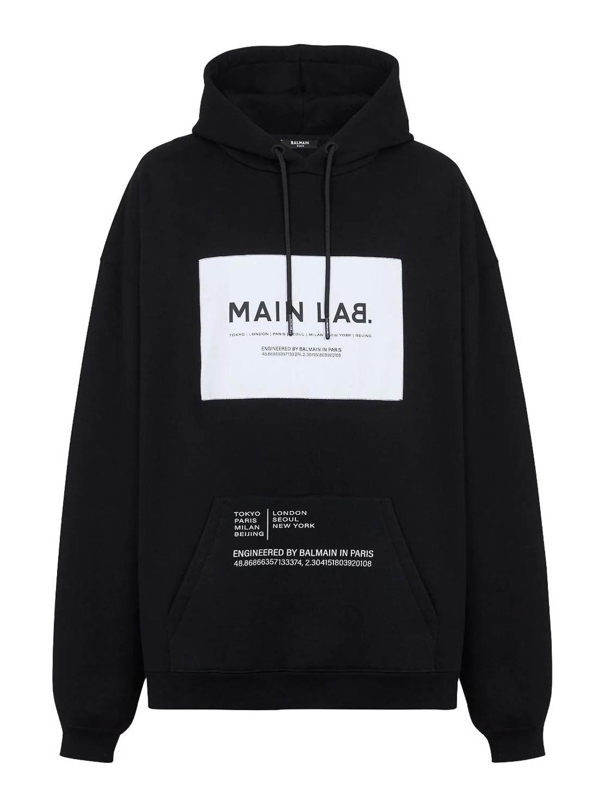 Shop Balmain Main Lab Label Hoodie In Black