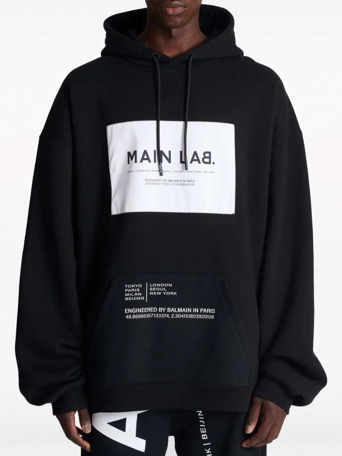 Shop Balmain Main Lab Label Hoodie In Black