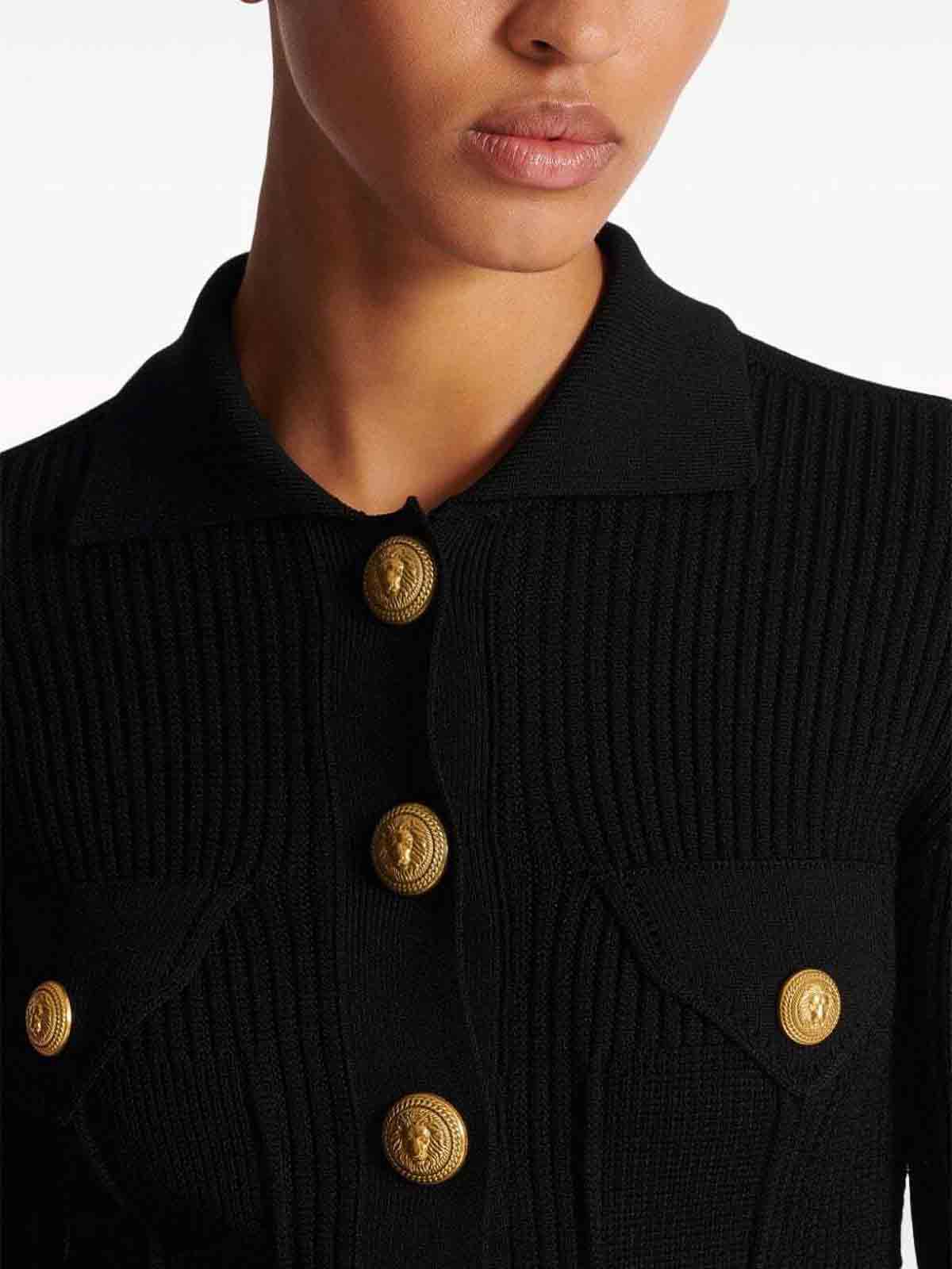 Shop Balmain Buttoned Knit Cardigan In Black