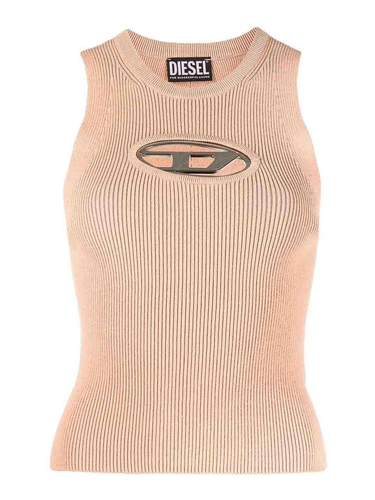 Diesel Logo Cutout Tank Vest In Pink