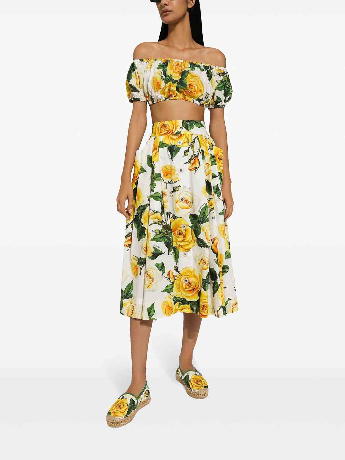 Shop Dolce & Gabbana Rose-print Midi Skirt In Multicolour