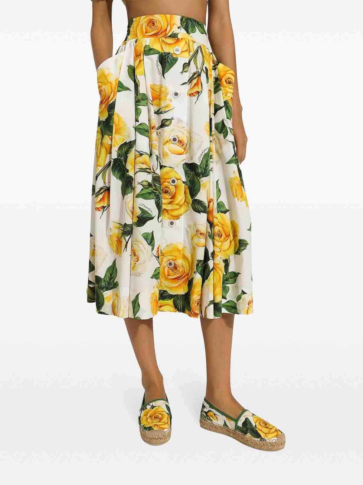 Shop Dolce & Gabbana Rose-print Midi Skirt In Multicolour