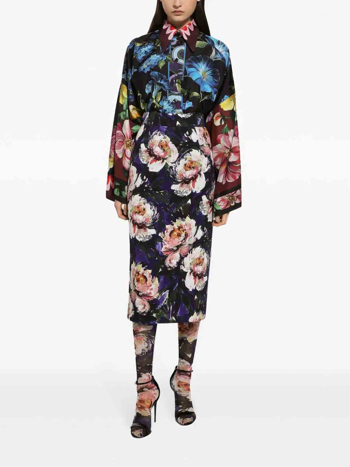 Shop Dolce & Gabbana Oversize Shirt With Floral Print In Multicolour