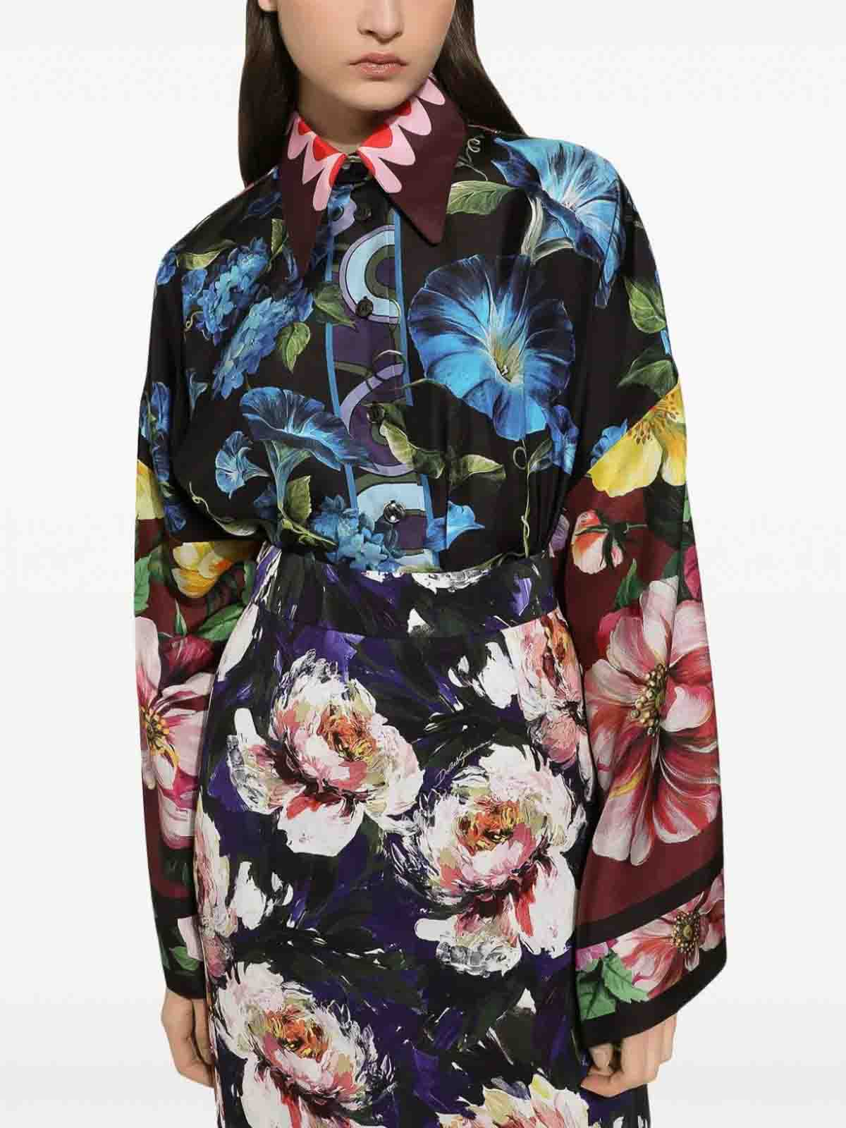 Shop Dolce & Gabbana Oversize Shirt With Floral Print In Multicolour
