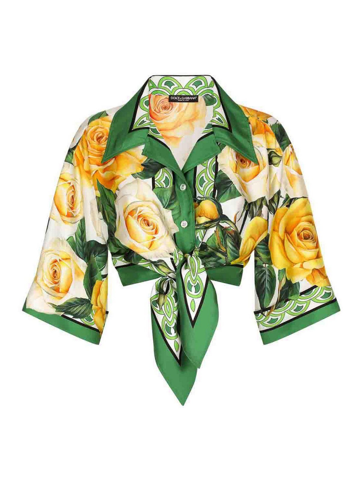 Shop Dolce & Gabbana Rose-print Cropped Shirt In Multicolour