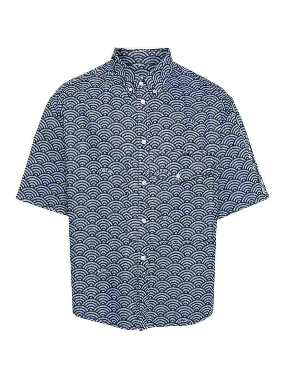 Shop Kenzo Seigaiha-print Shirt In Blue