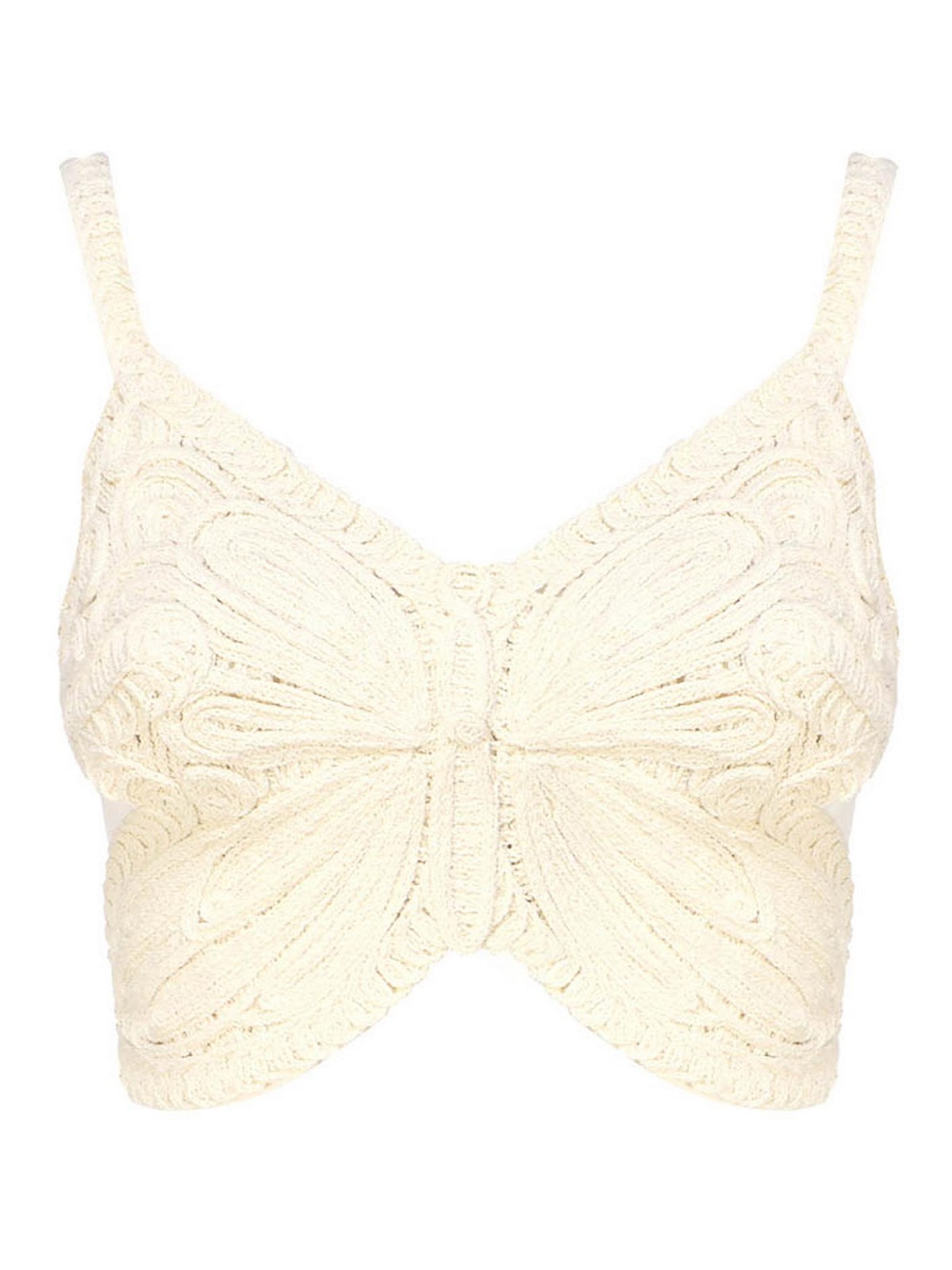 Blumarine Cropped Top With Butterfly Embroidery In White