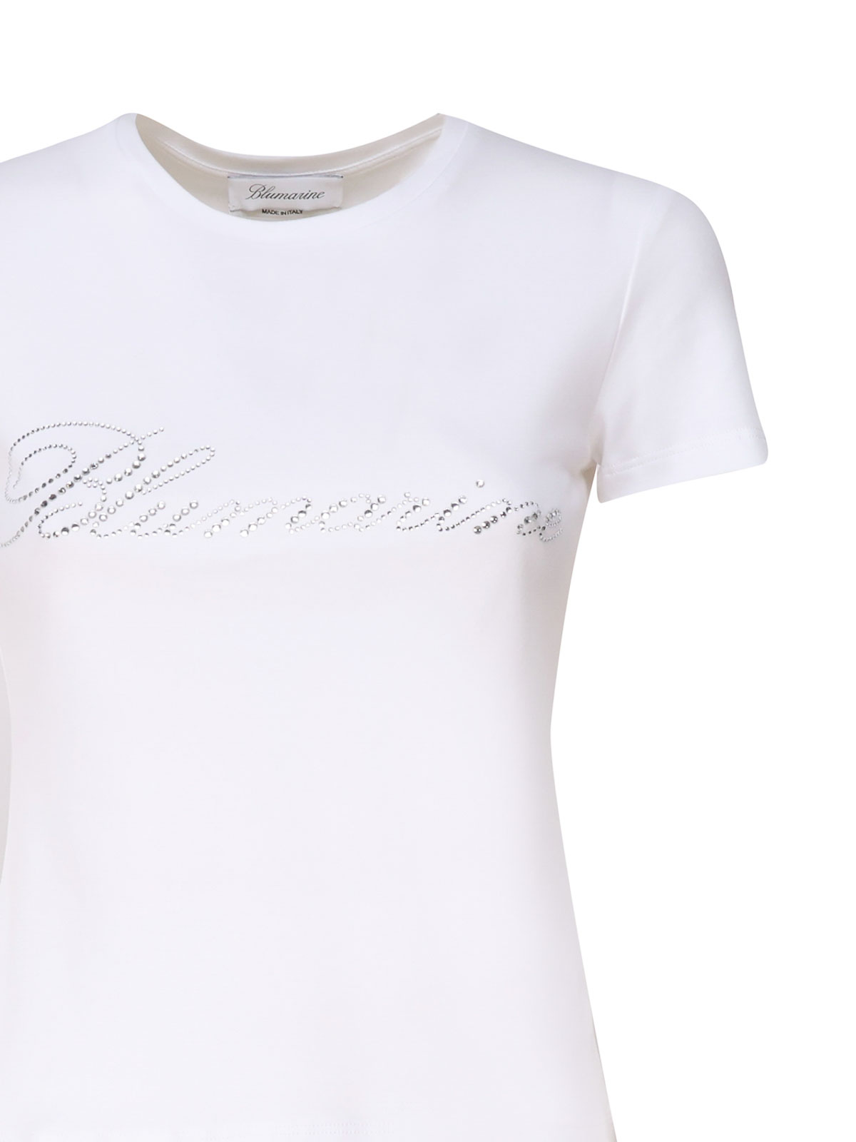 Shop Blumarine T-shirt With Studs And Rhinestone Embroidery In White
