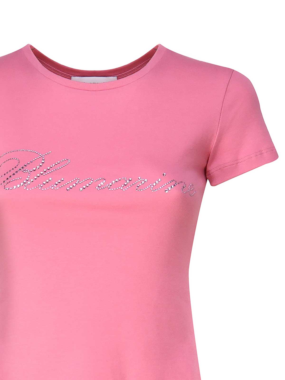 Shop Blumarine T-shirt With Studs And Rhinestone Embroidery In Nude & Neutrals