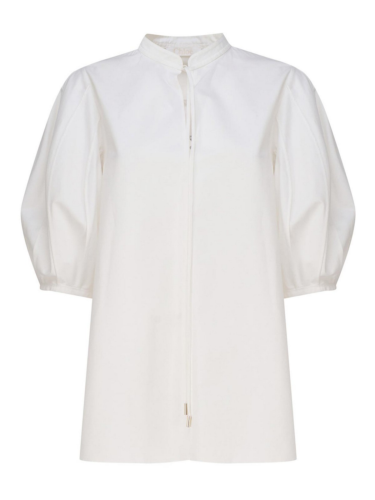 Shop Chloé Tunic Style Shirt With Ribbon In White