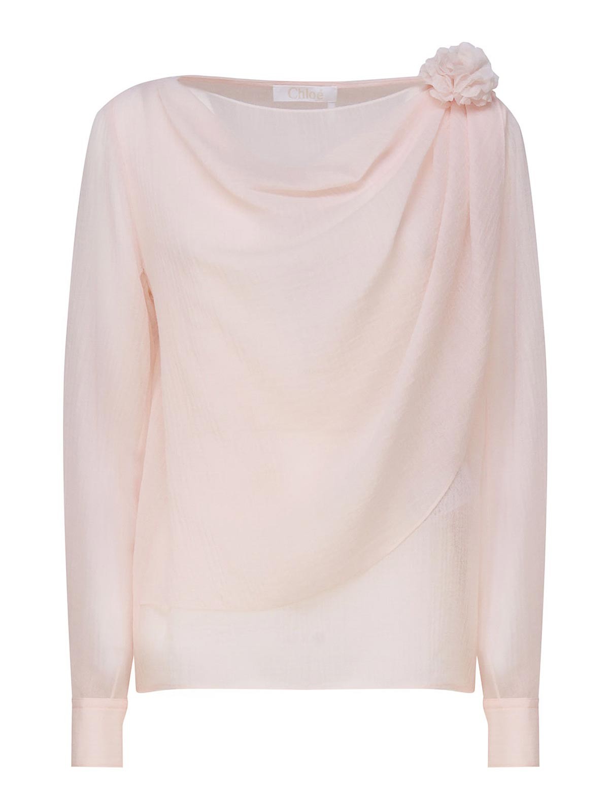 Chloé Draped Top With Boat Neckline In Nude & Neutrals