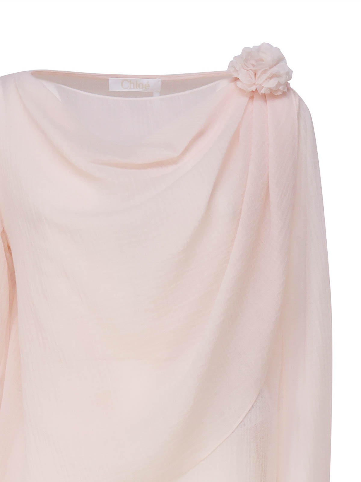 Shop Chloé Draped Top With Boat Neckline In Nude & Neutrals