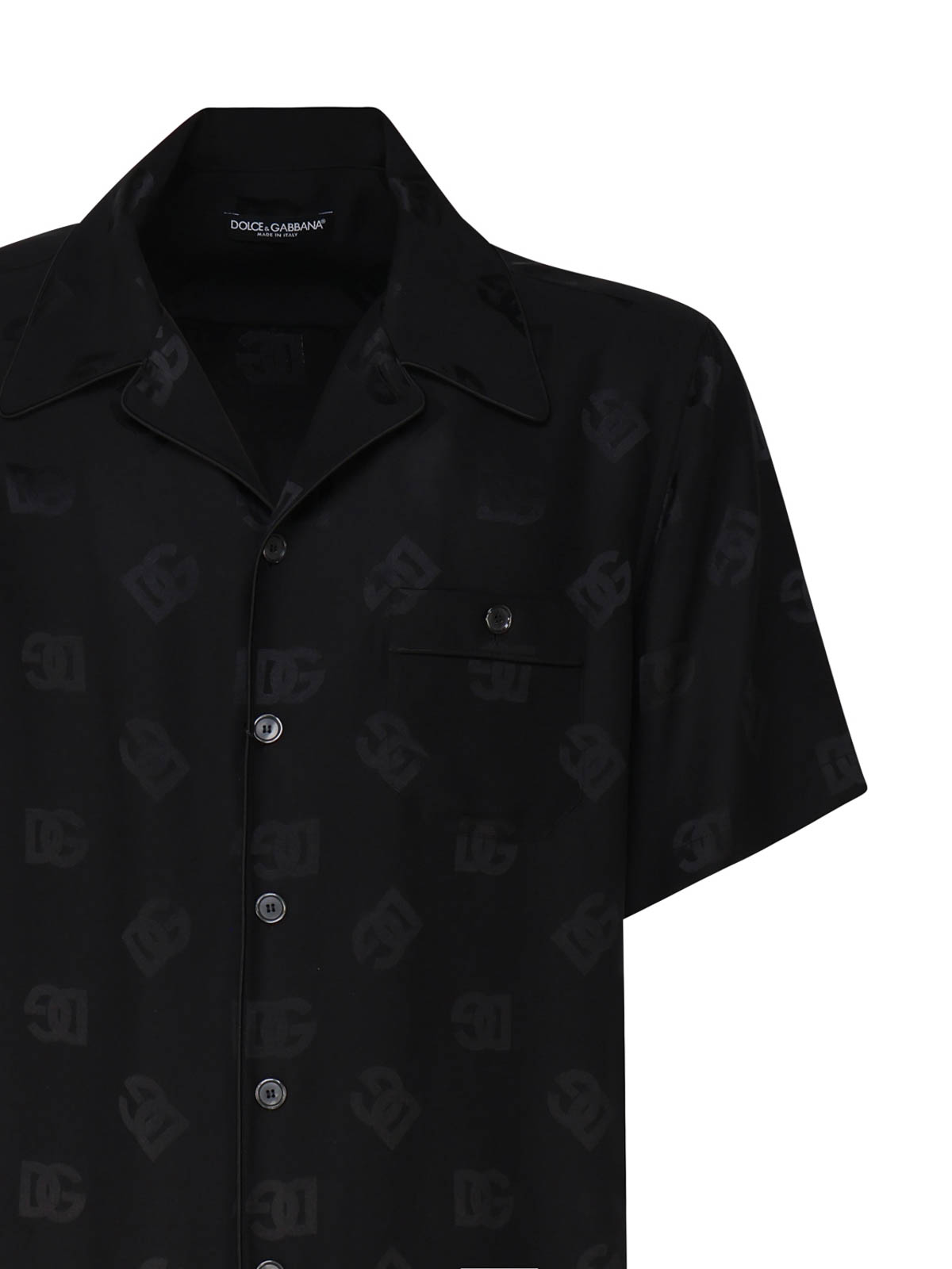 Shop Dolce & Gabbana Silk Jacquard Shirt With Dg Monogram Print In Black