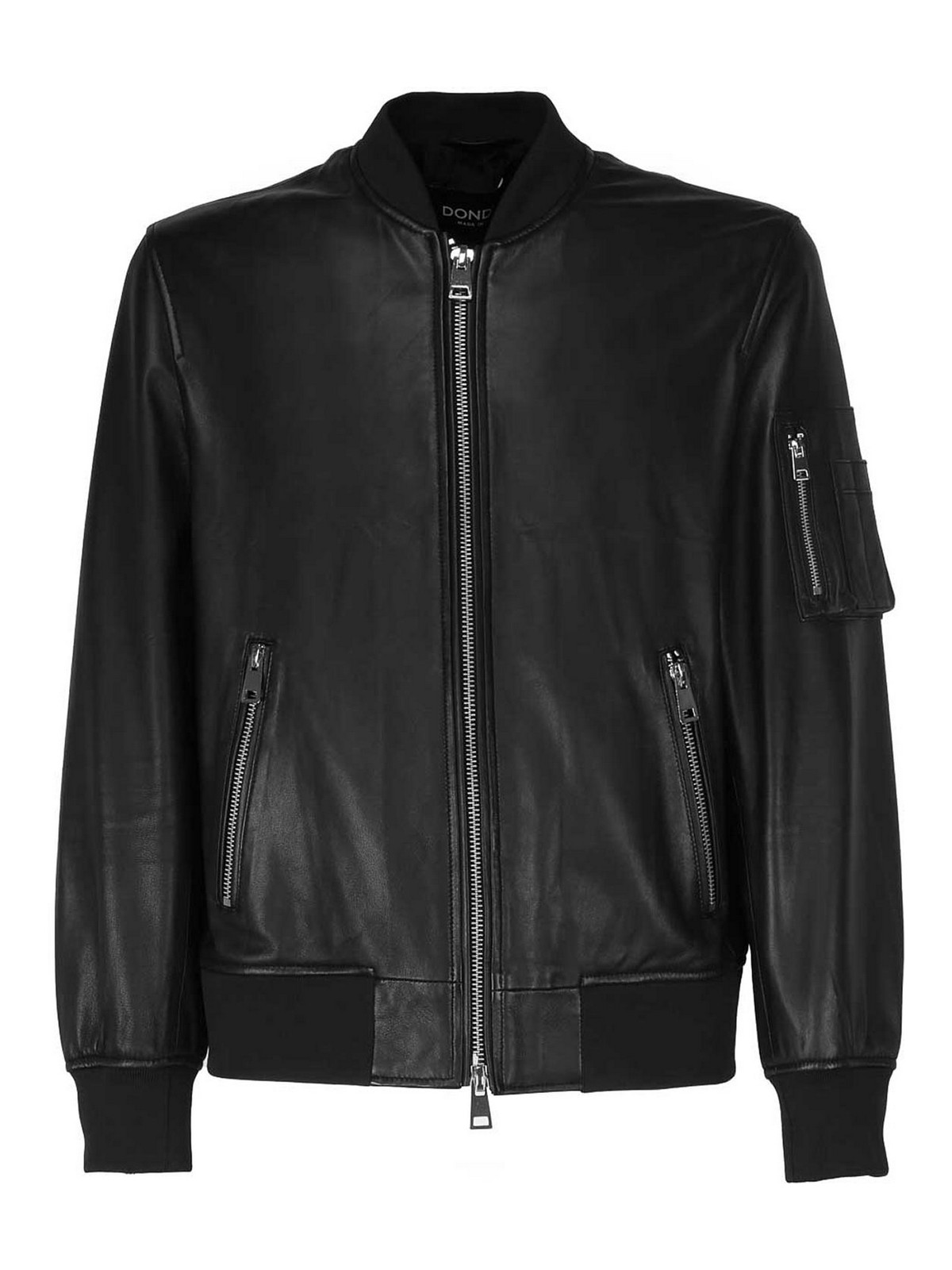 Shop Dondup Leather Jacket With Zip In Black